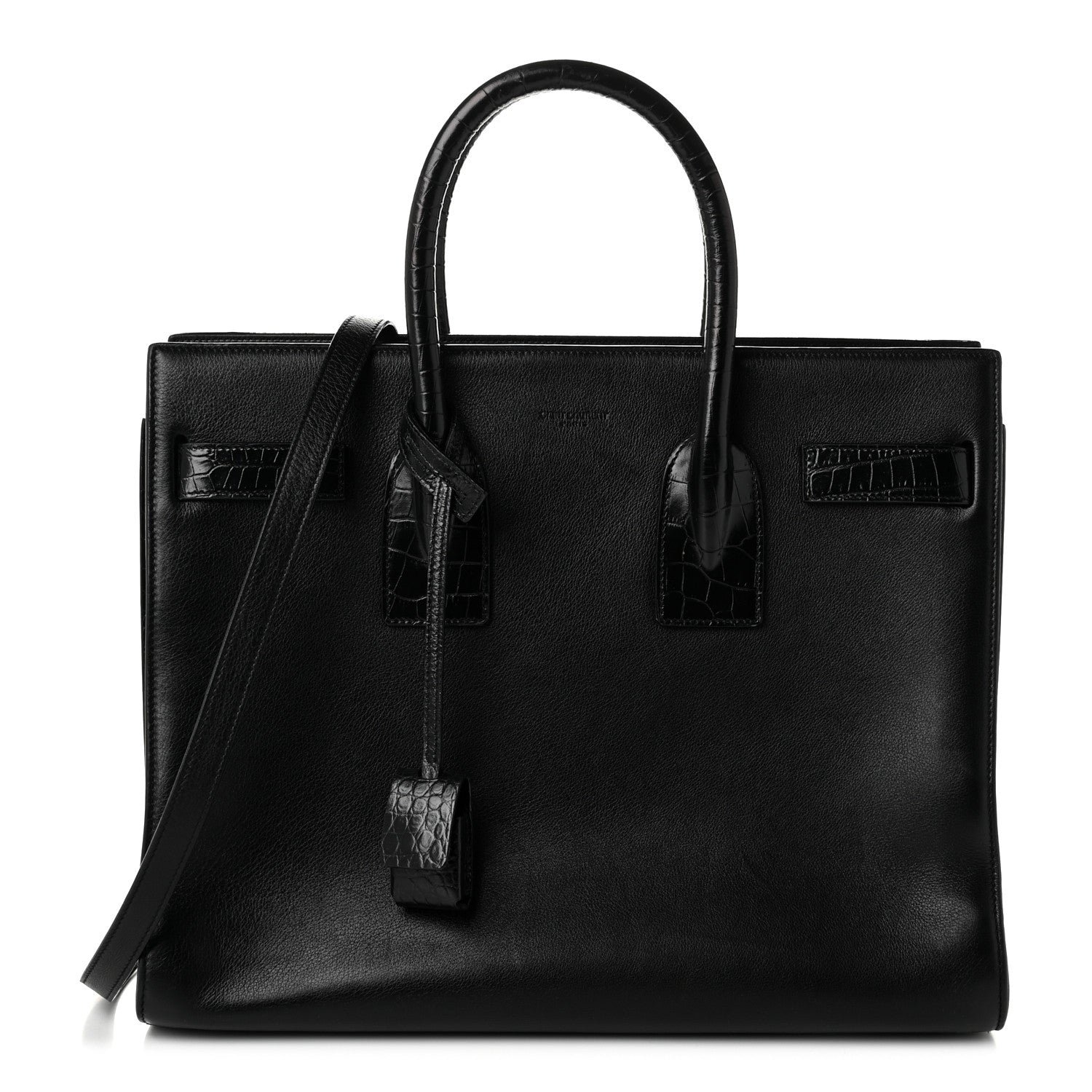 Saint Laurent Calfskin Crocodile Embossed Small Sac de Jour Black