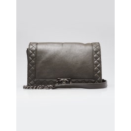 Chanel Grey Leather Medium Boy Reverso Bag