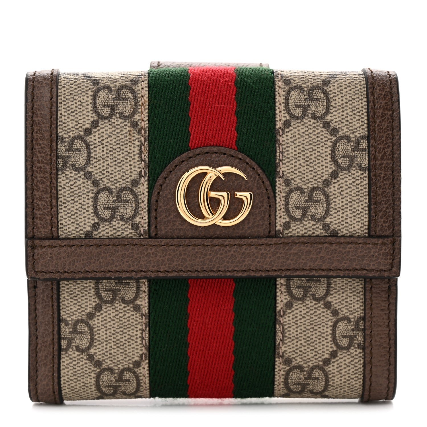 Gucci GG Supreme Monogram Web Ophidia French Flap Wallet Beige New Beige New Acero