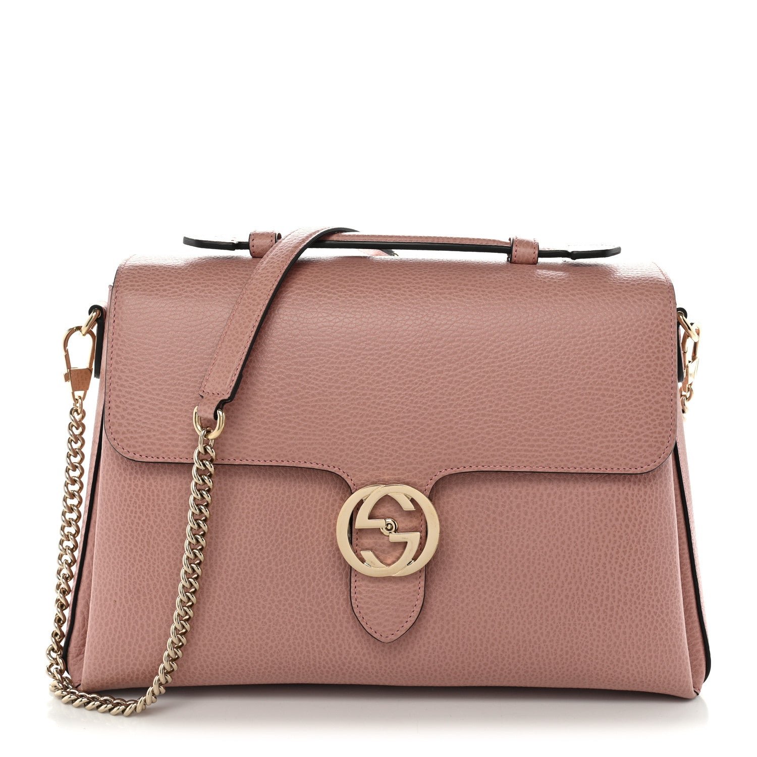 Gucci Dollar Calfskin Medium Interlocking G Top Handle Shoulder Bag Soft Pink