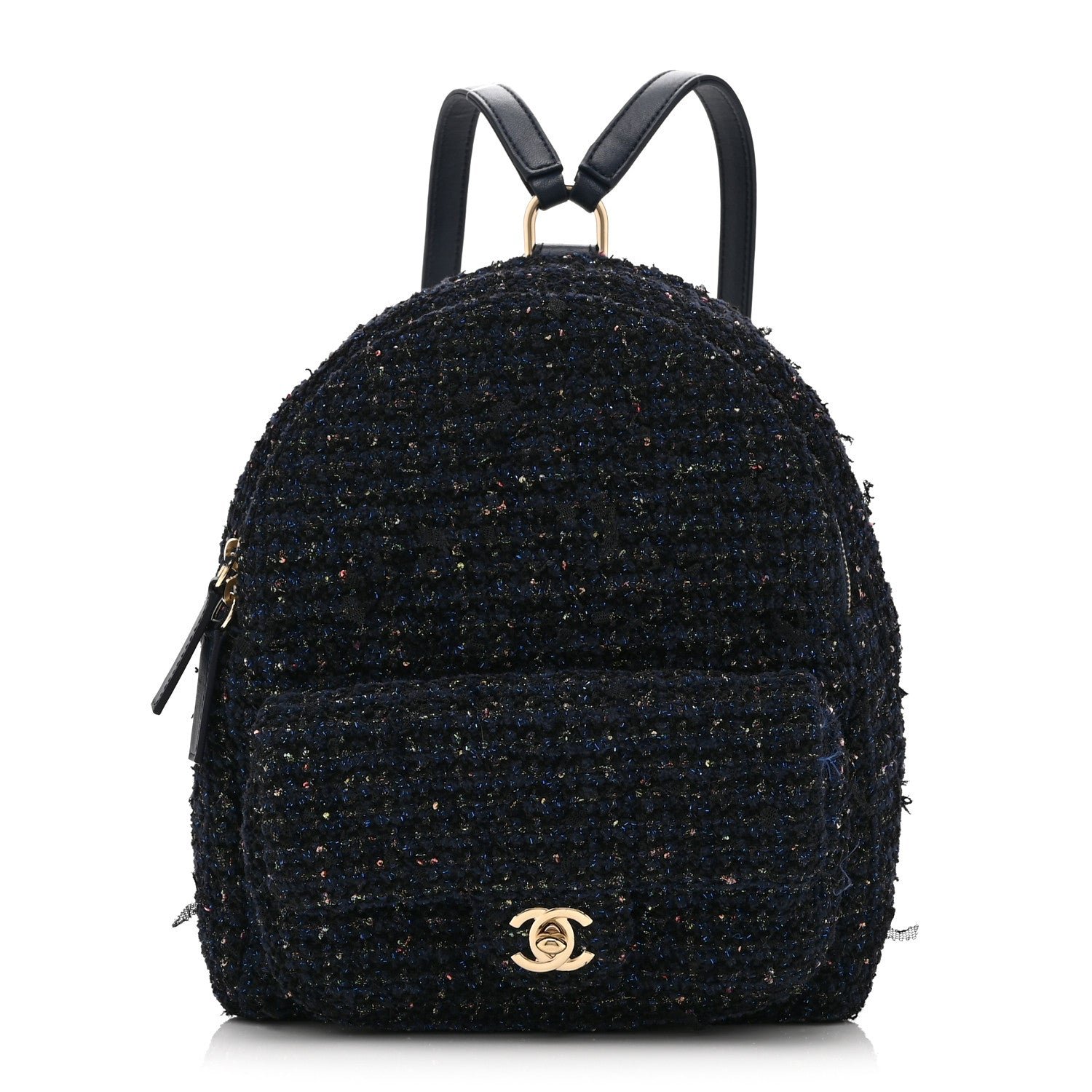 Chanel Tweed Front Pocket Backpack Navy