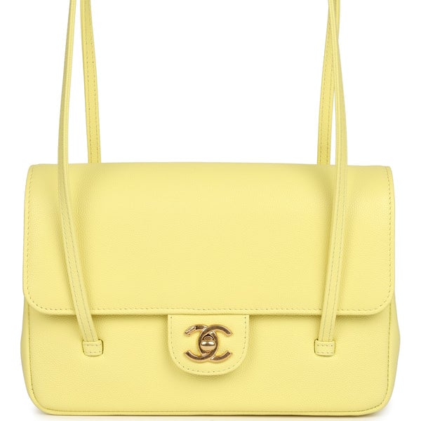 Chanel Small Preppy Coco Flap Bag Light Yellow Caviar Brushed Gold Hardware