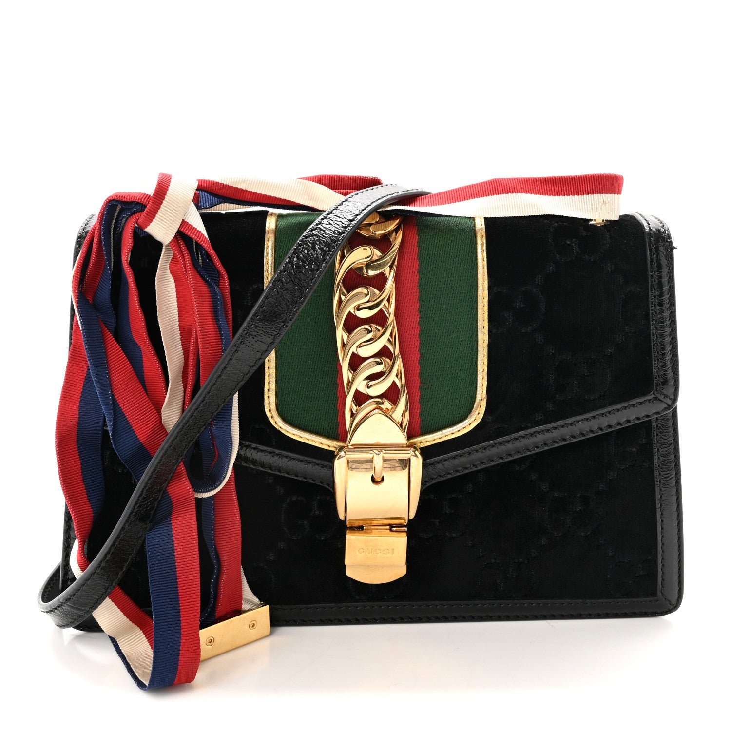 Gucci Velvet GG Monogram Small Sylvie Top Handle Bag Black
