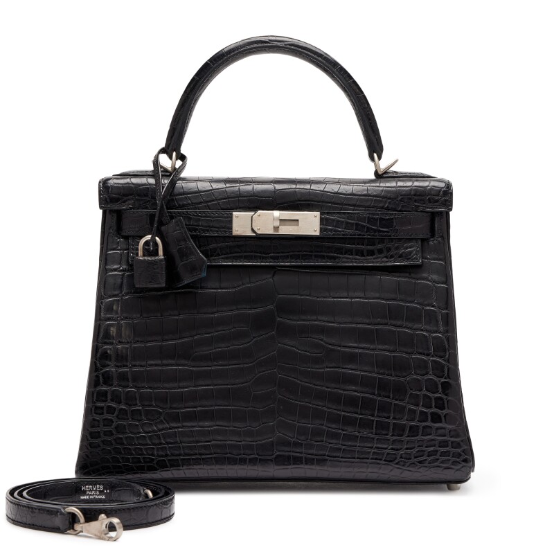 Hermes Black Matte Niloticus Crocodile and Bleu Colvert Verso HSS Retourne Kelly 28 Brushed Palladium Hardware, 2016