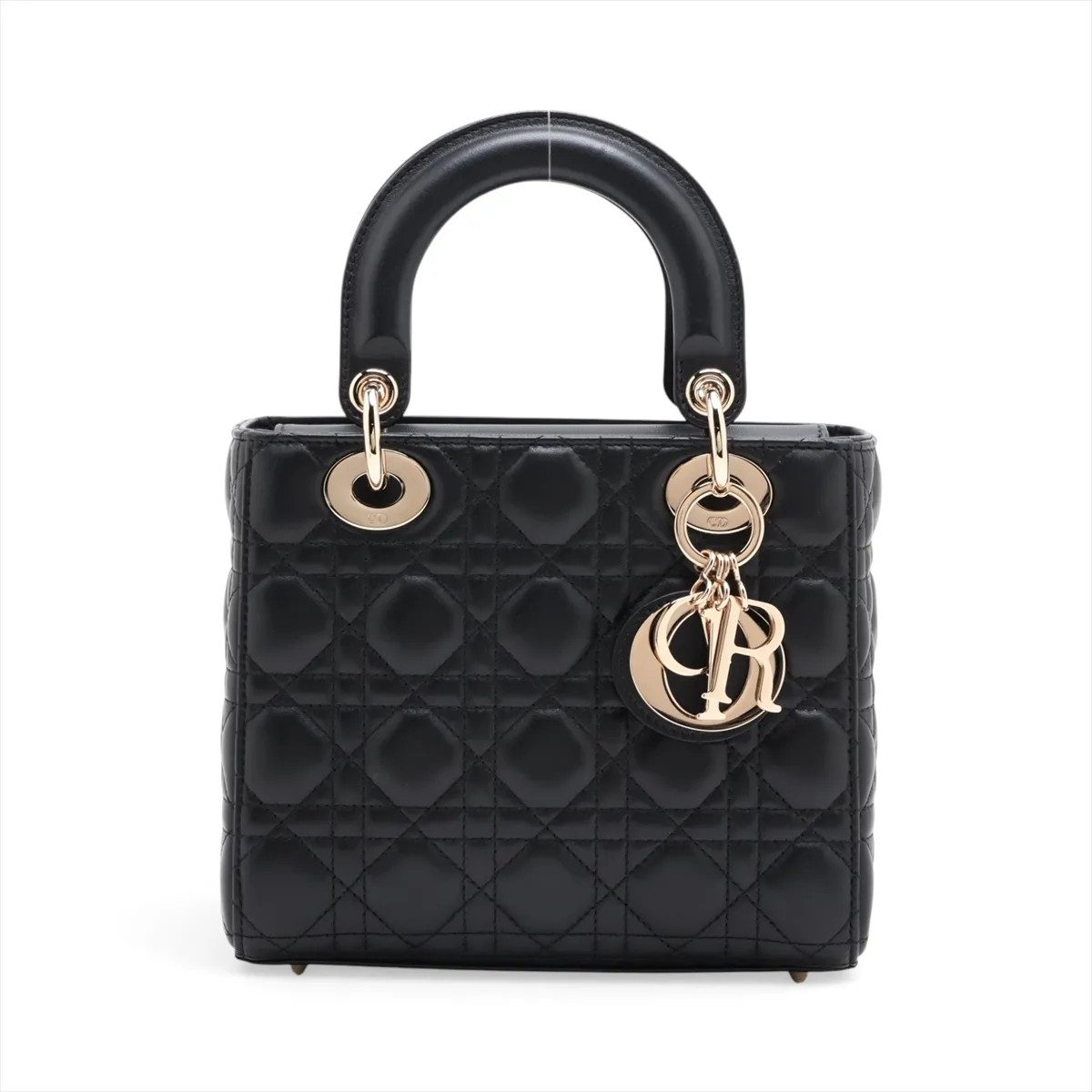 Christian Dior Cannage Lady Dior Leather Hand bag Black open papers