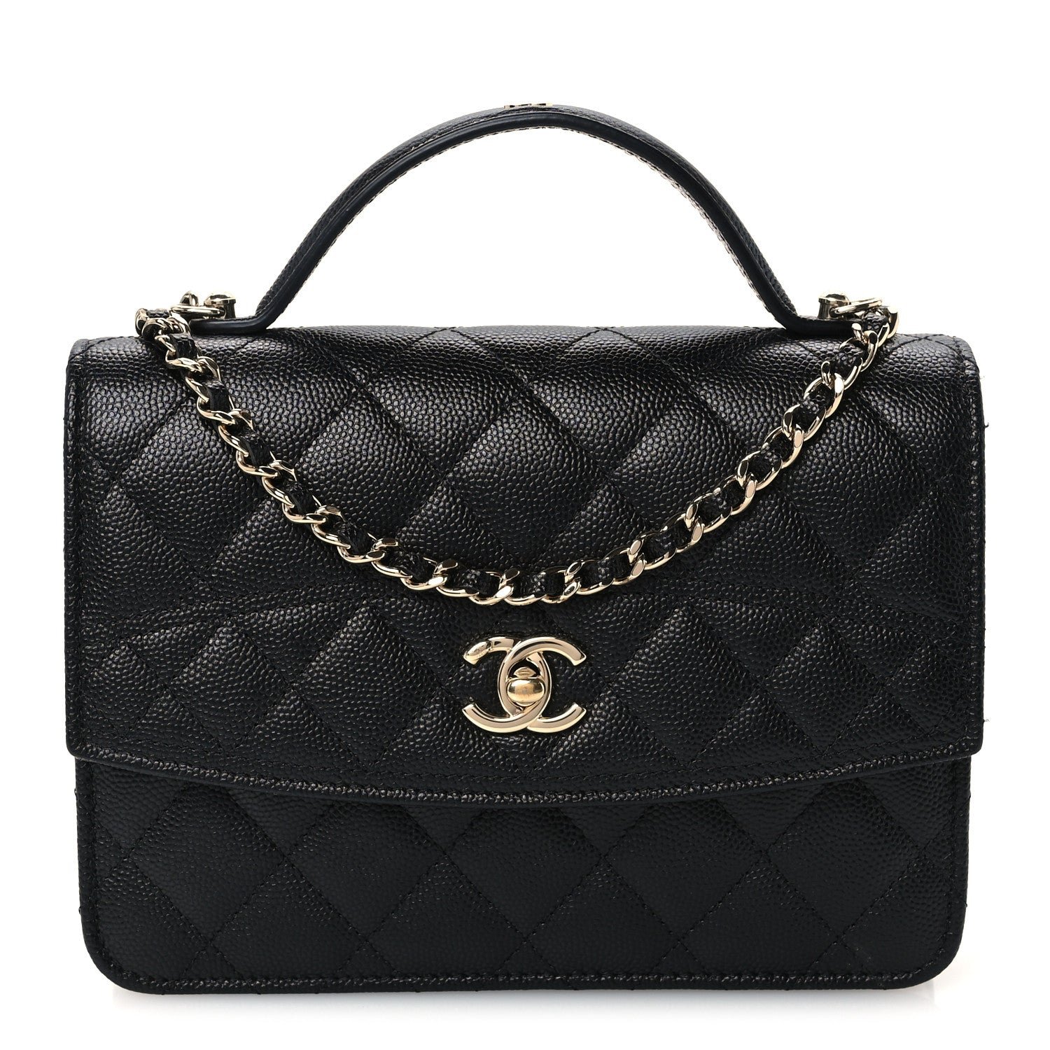 Chanel Caviar Quilted Trendy Handle Clutch With Chain Black