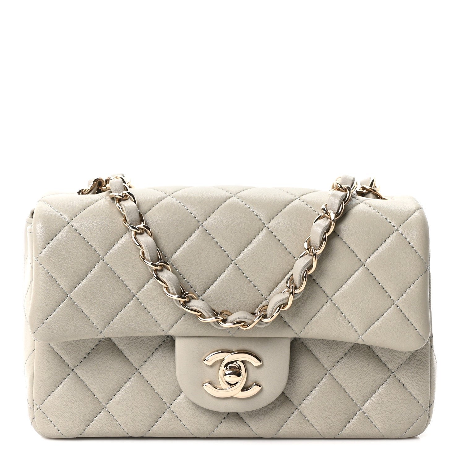 Chanel Lambskin Quilted Mini Rectangular Flap Grey