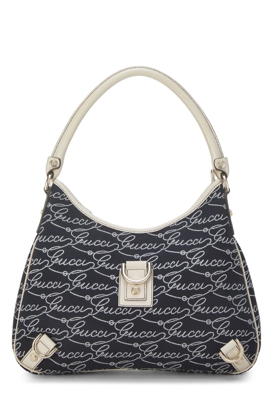 Navy GG Canvas D-Ring Abbey Hobo Small