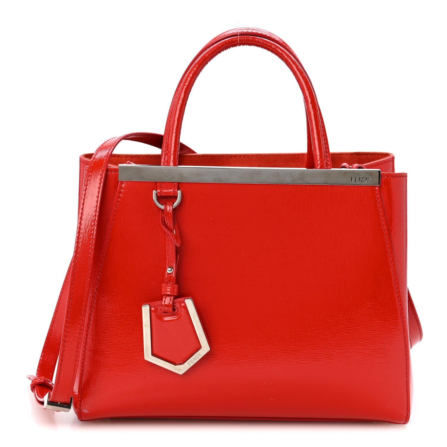 Fendi Vitello Vernice Camoscio Petite 2Jours Tote Papavero