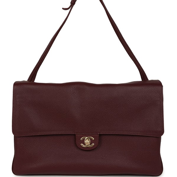 Chanel Maxi "Souplissimo" Large Flap Bag Dark Burgundy Grained Calfskin Gold Hardware