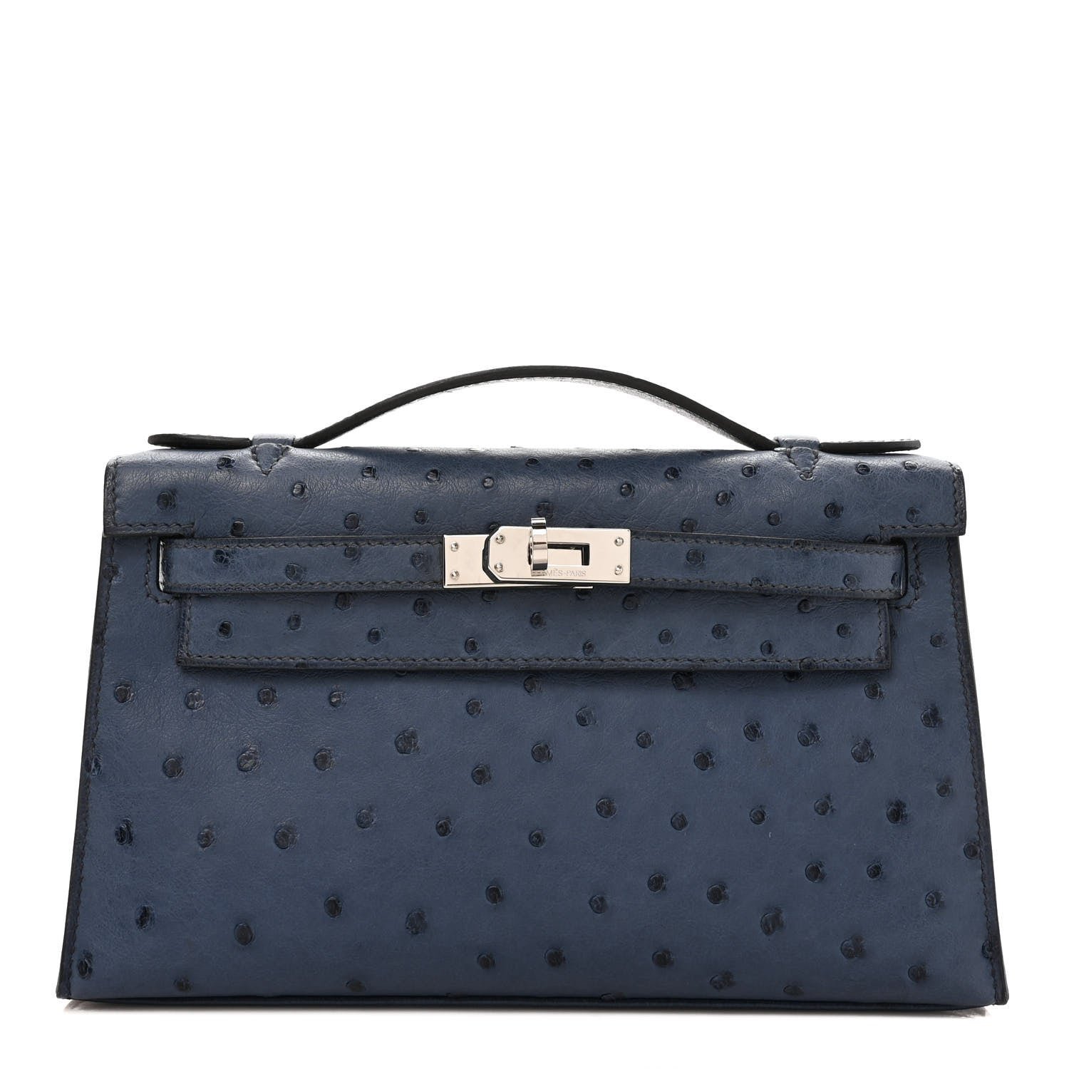 Hermes Ostrich Kelly Pochette Bleu Roi