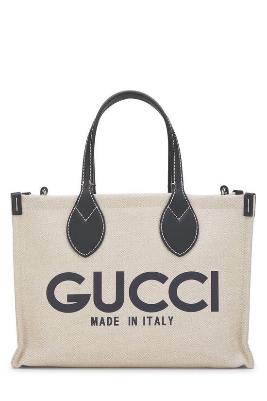 Gucci Beige & Navy Canvas Logo Tote Mini