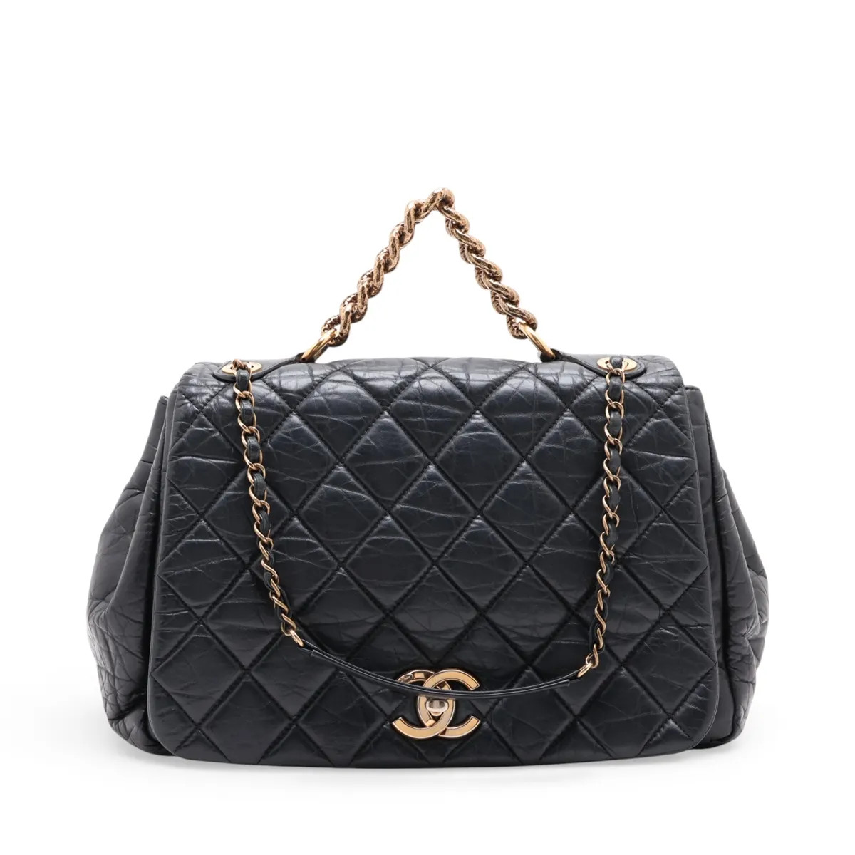 Chanel Matelasse Vintage calf 2 Way Handbag Paris Bombay Black Gold Metal Fittin