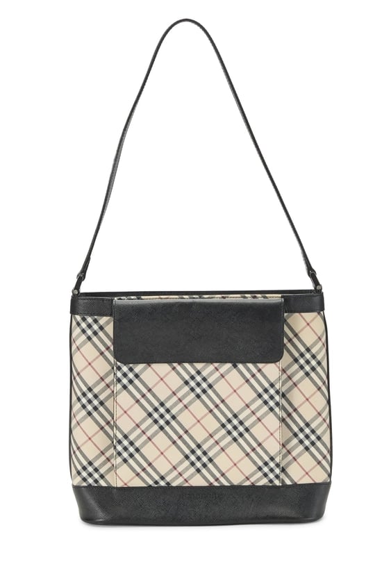 Black Jacquard Check Pocket Bucket Tote Small