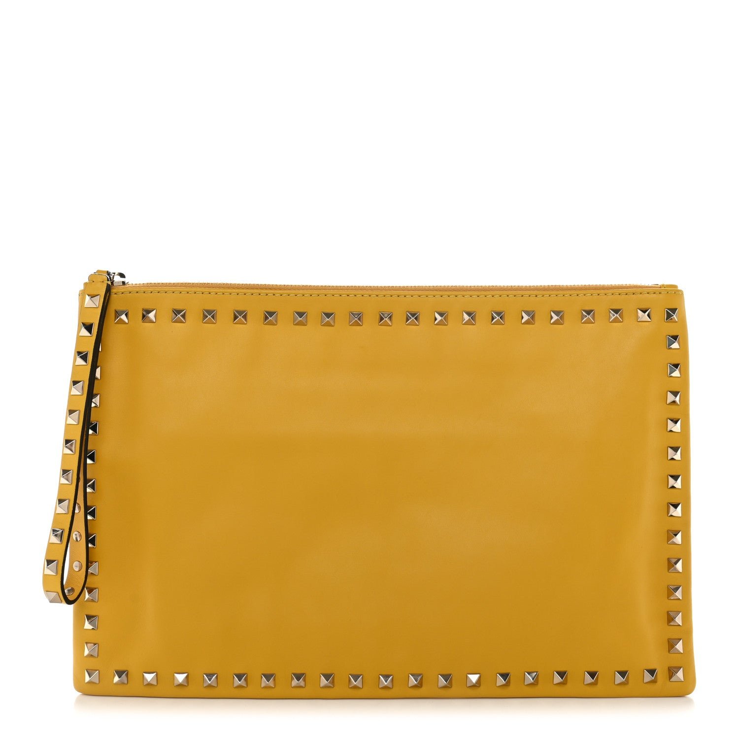 Valentino Garavani Vitello Large Rockstud Zip Wristlet Pouch Yellow