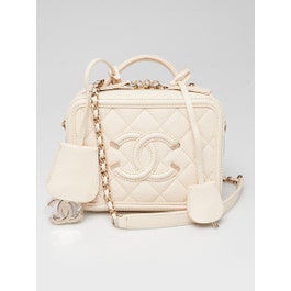 Chanel Chanel White Quilted Caviar Leather Filigree Mini Vanity Case Bag