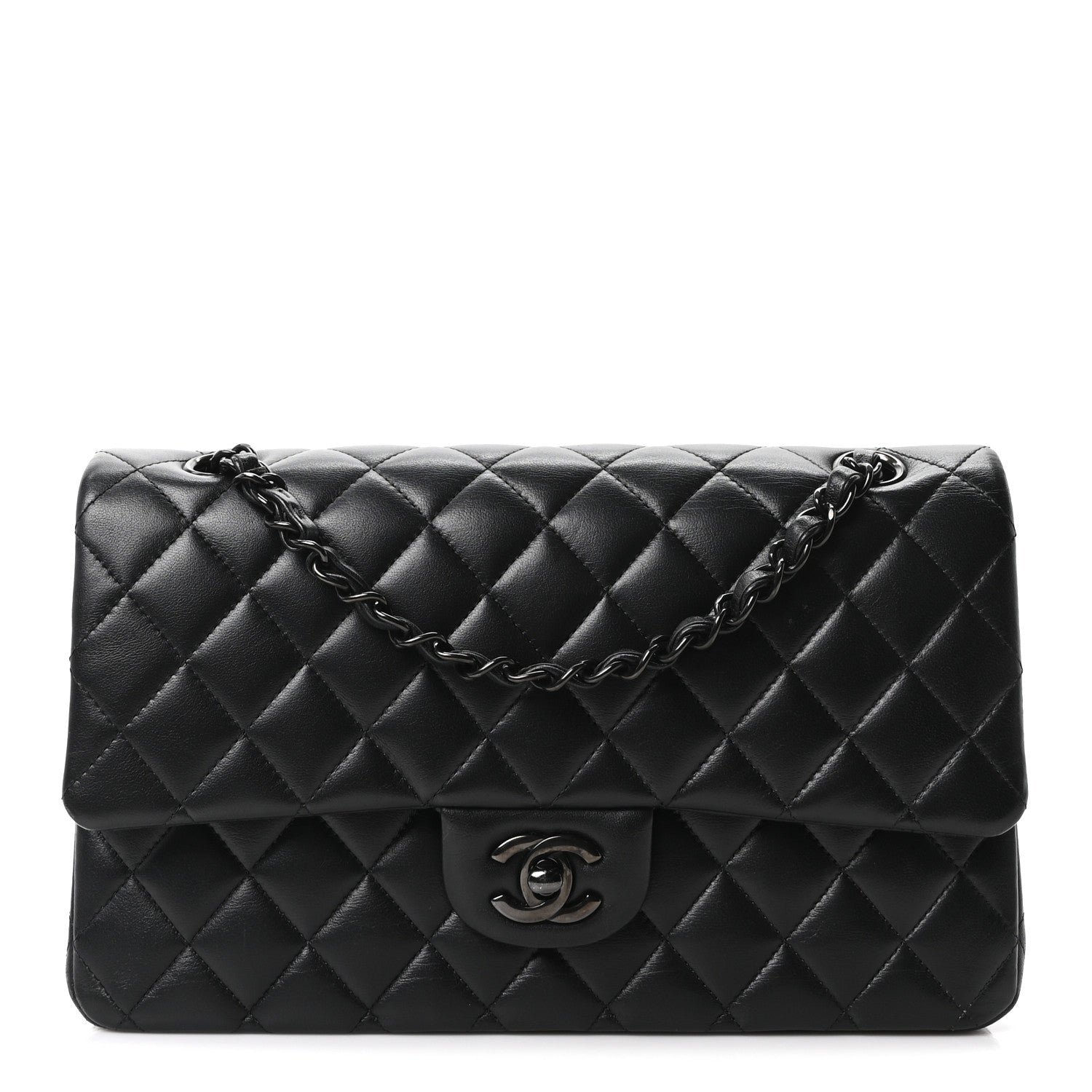 Chanel Lambskin Quilted Medium Double Flap So Black