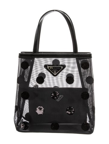 Prada Mesh Enameled Metal Triangle Top Handle Bag Small