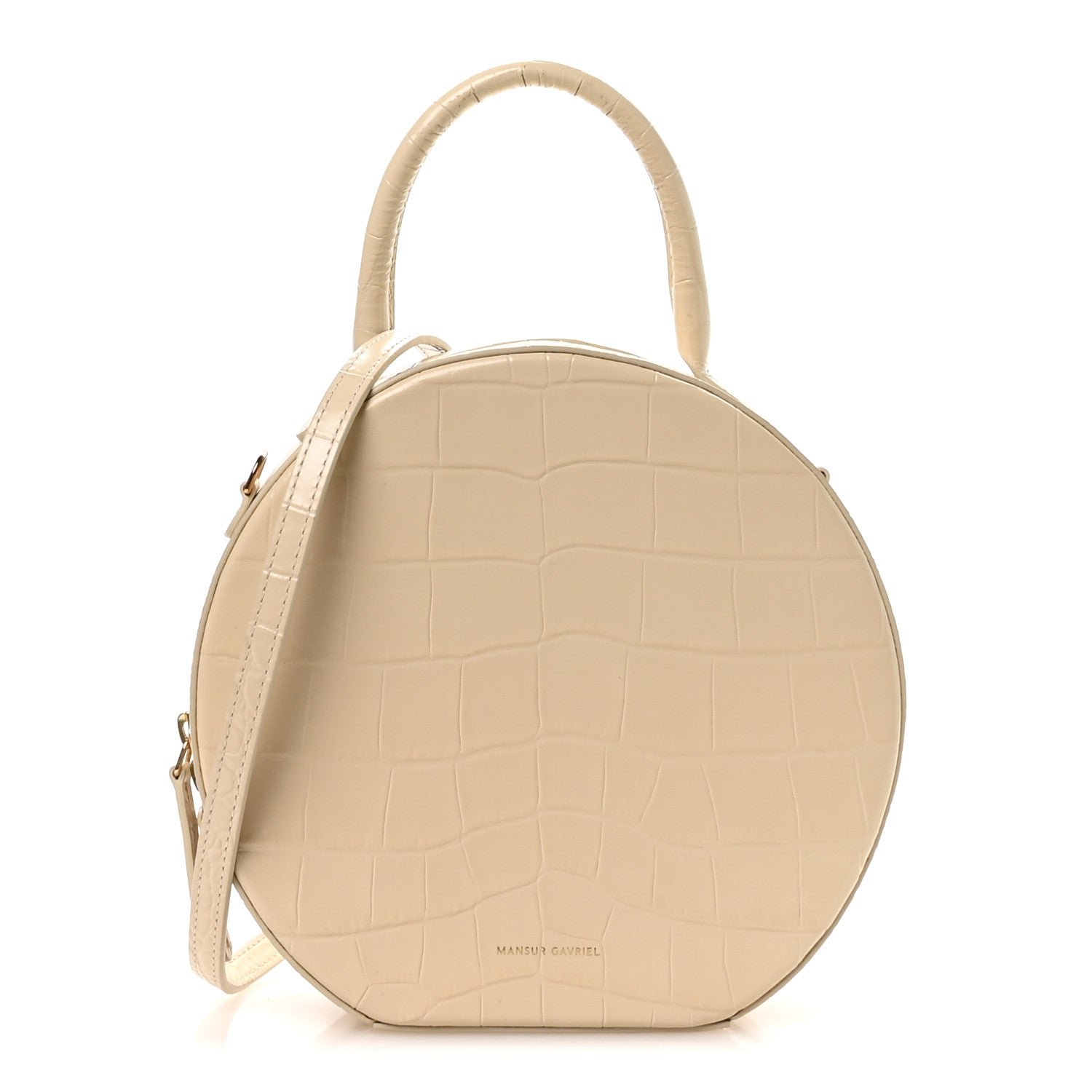 Mansur Gavriel Calfskin Crocodile Embossed Circle Crossbody Bag Dune