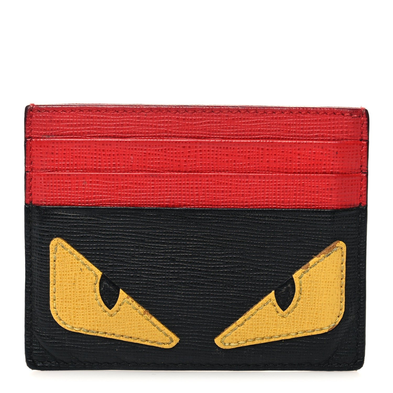 Fendi Vitello Elite Monster Eyes Inlay Card Holder Black Giallo Rosso