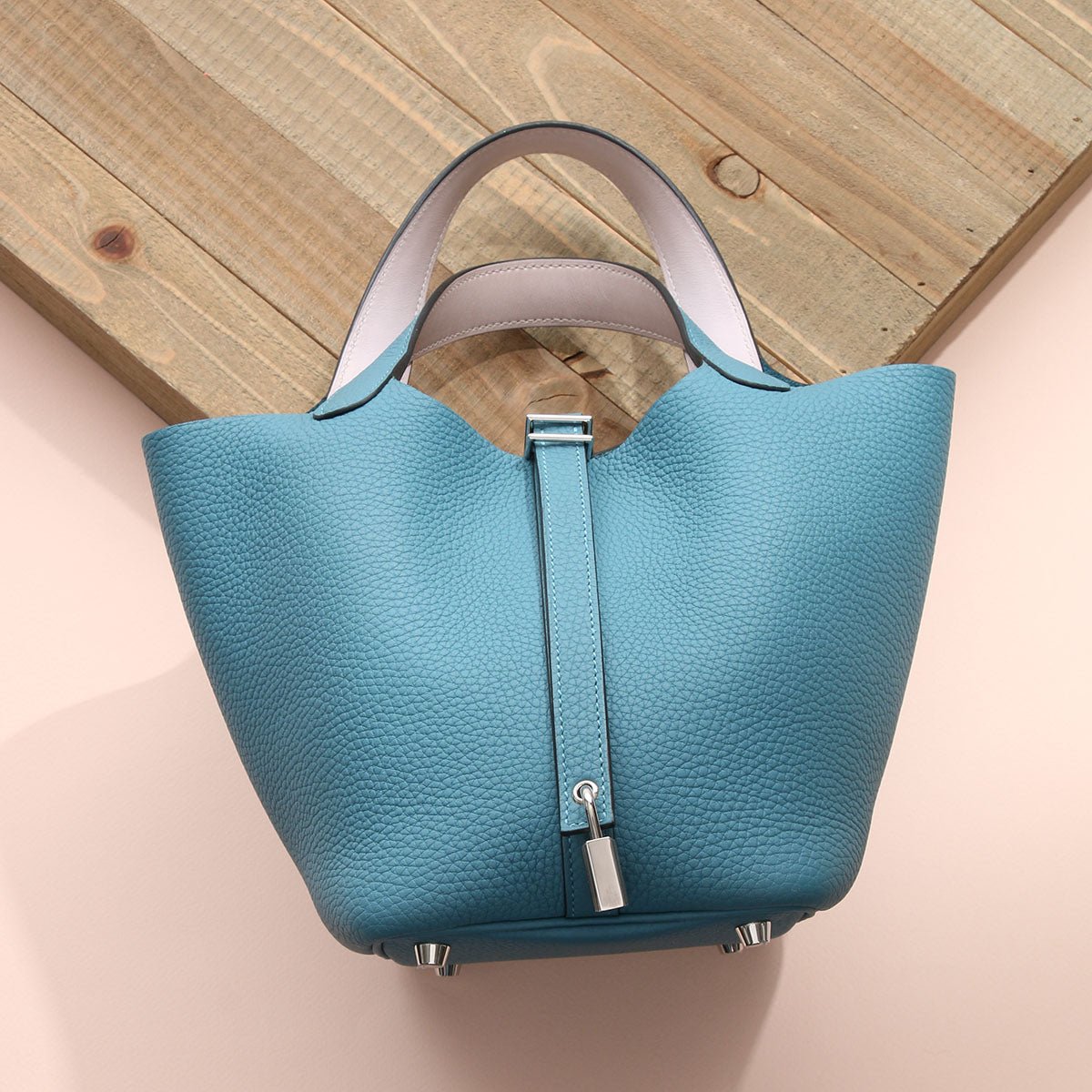 Hermes Hermès Blue Jean and Mauve Pale Picotin Lock 18