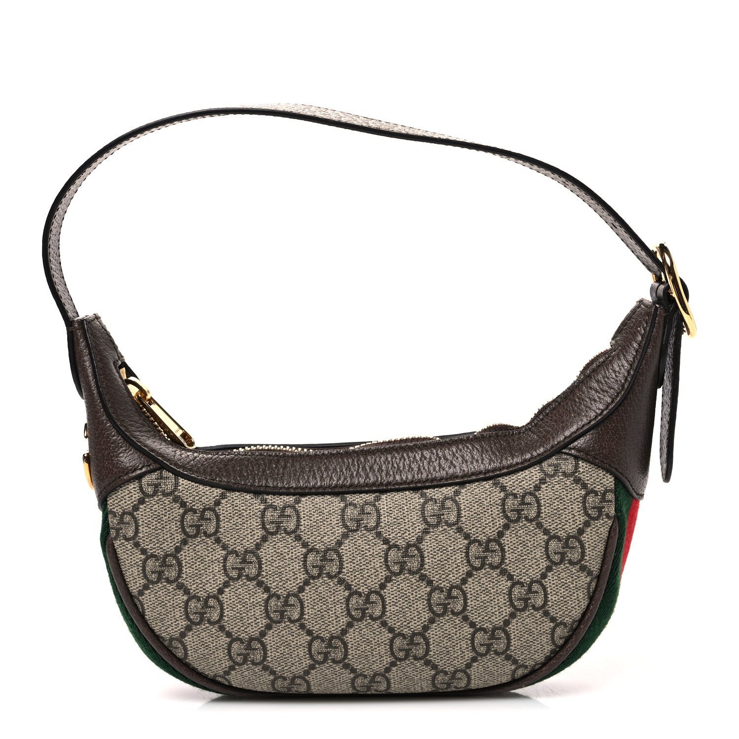 Gucci GG Supreme Monogram Textured Calfskin Web Mini Ophidia Half Moon Hobo Beige Ebony New Acero