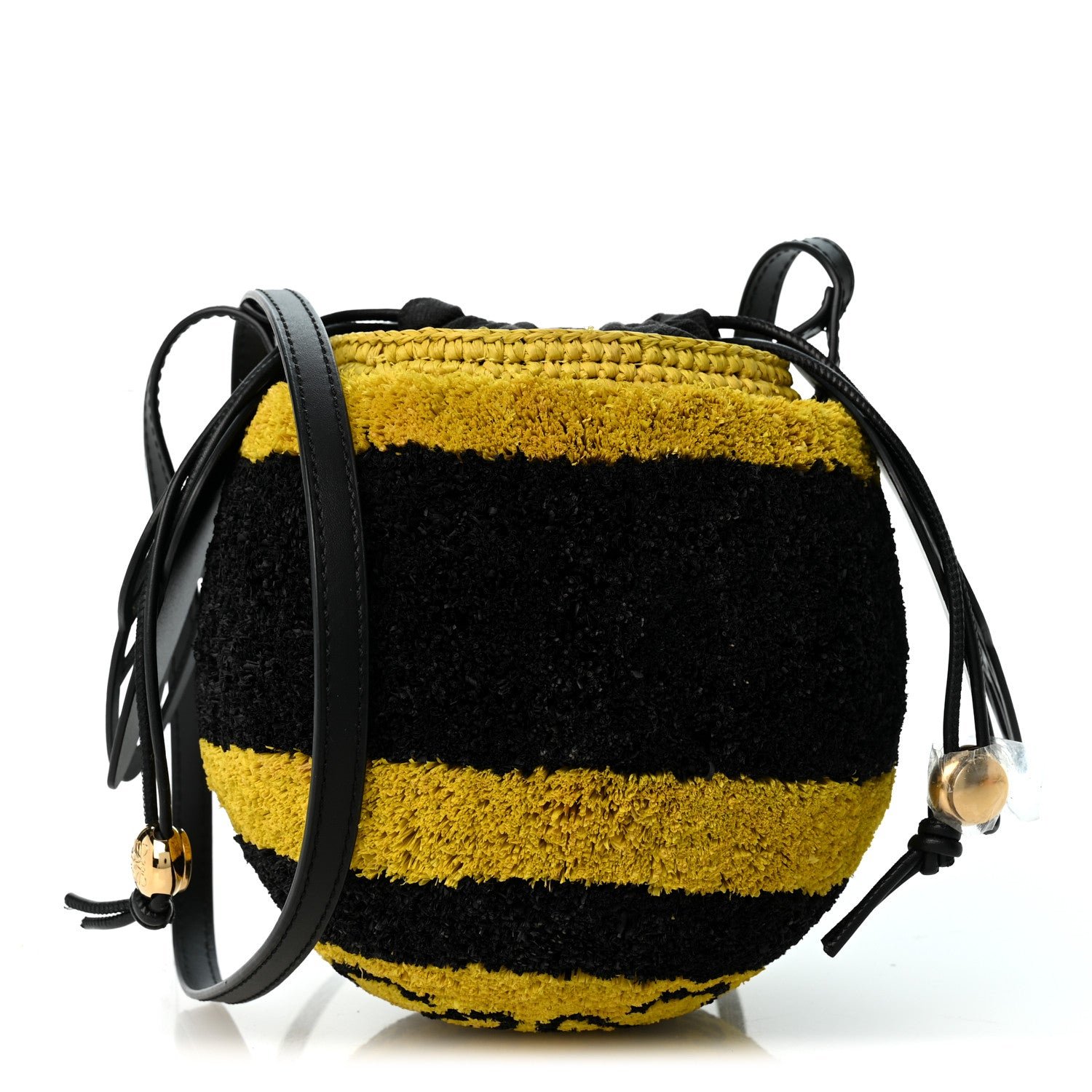 Loewe X PAULA'S IBIZA Raffia Calfskin Bee Basket Tote Bag Yellow Black