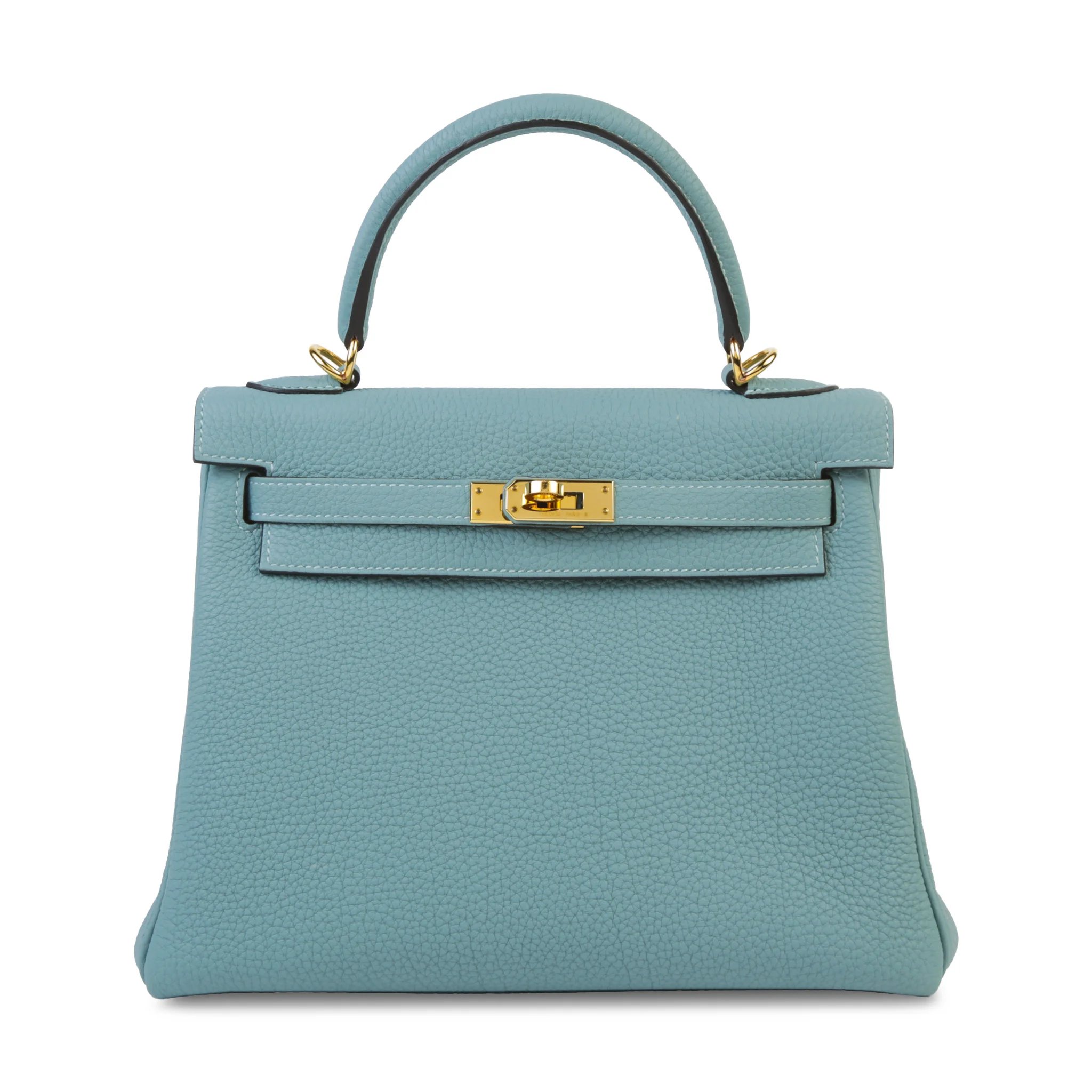 Very Good ( Rank A) HERMÈS Kelly 25 Ciel (7G) Togo Gold hardware Z (2021)