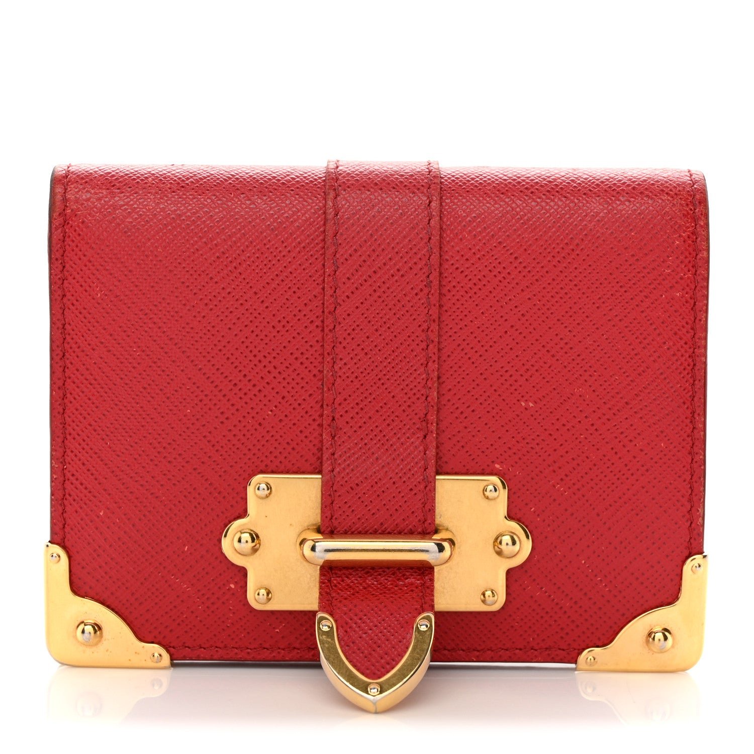 Prada Saffiano Cahier Compact Flap Wallet Fuoco
