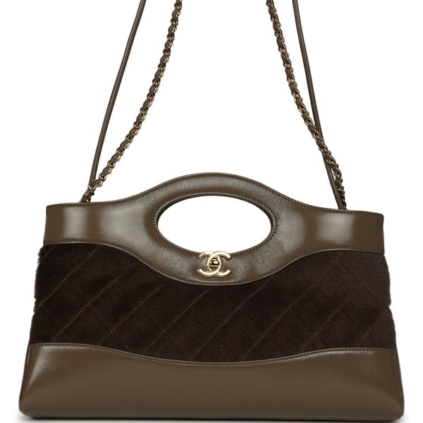 Chanel 31 Shopper Dark Khaki Shiny Lambskin and Pony Hair Gold Hardware