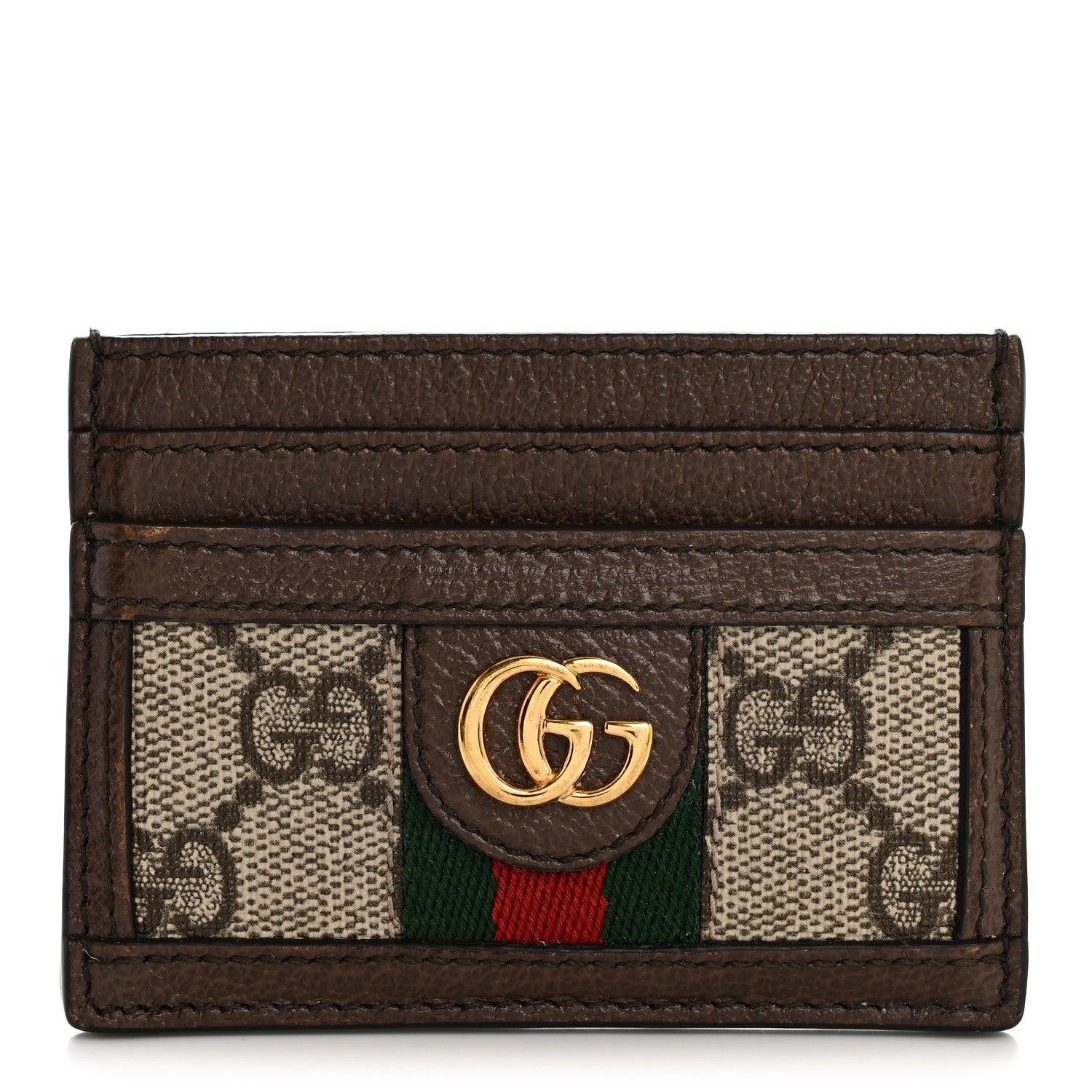 Gucci GG Supreme Monogram Textured Dollar Calfskin Ophidia Card Holder Beige Ebony New Acero