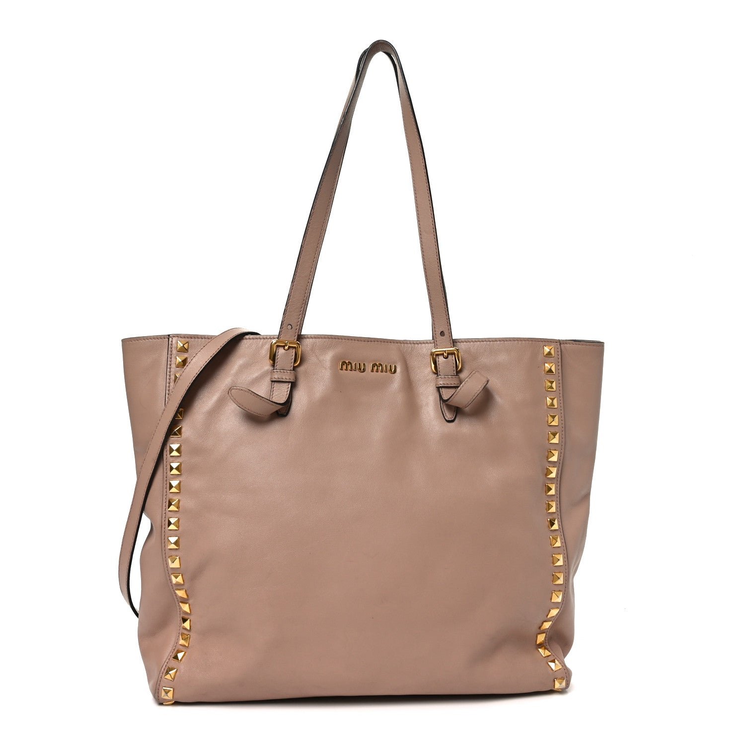 Miu Miu Miu Miu Soft Calf Studded Shopping Tote Cammeo