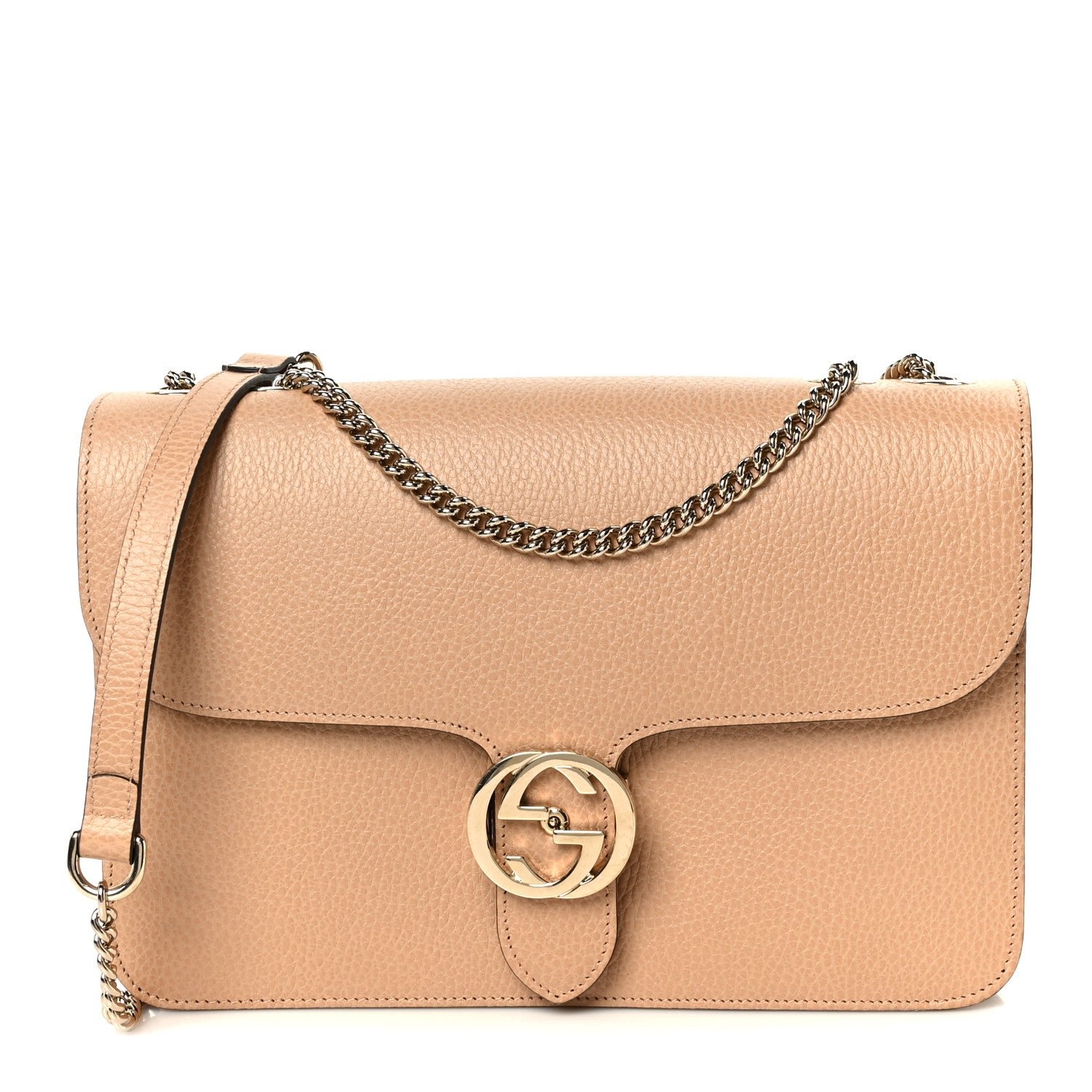 Gucci Dollar Calfskin Interlocking G Shoulder Bag Camelia