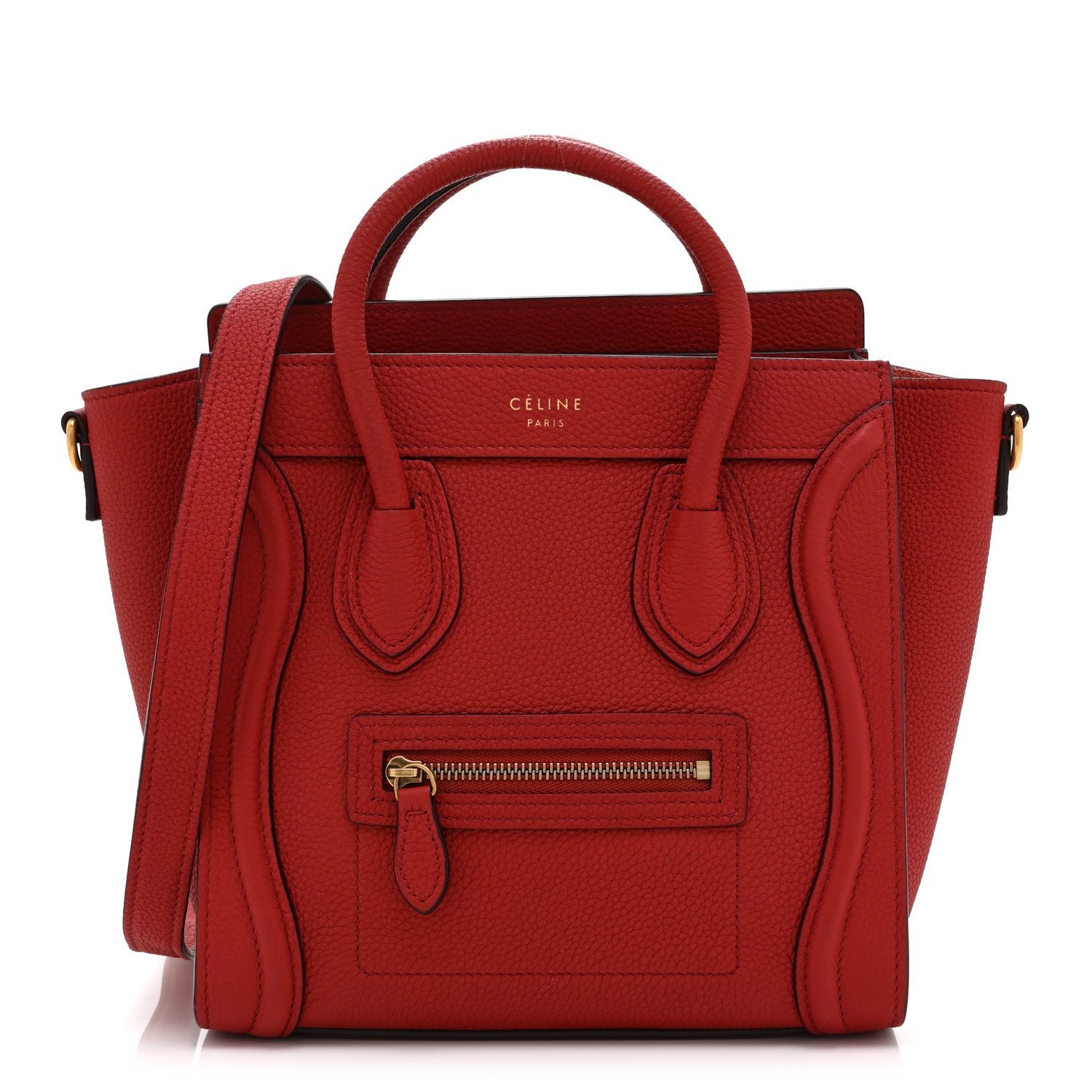 Celine Drummed Calfskin Nano Luggage Red