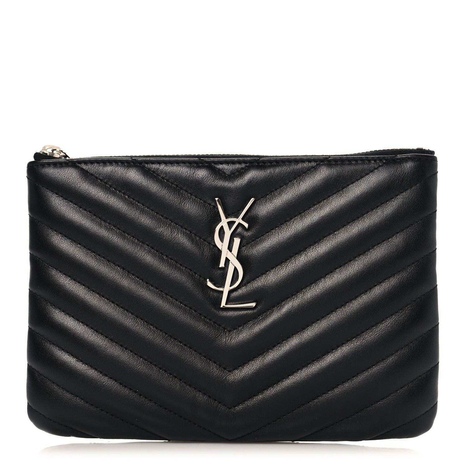 Saint Laurent Calfskin Matelasse Chevron Monogram Pouch Black