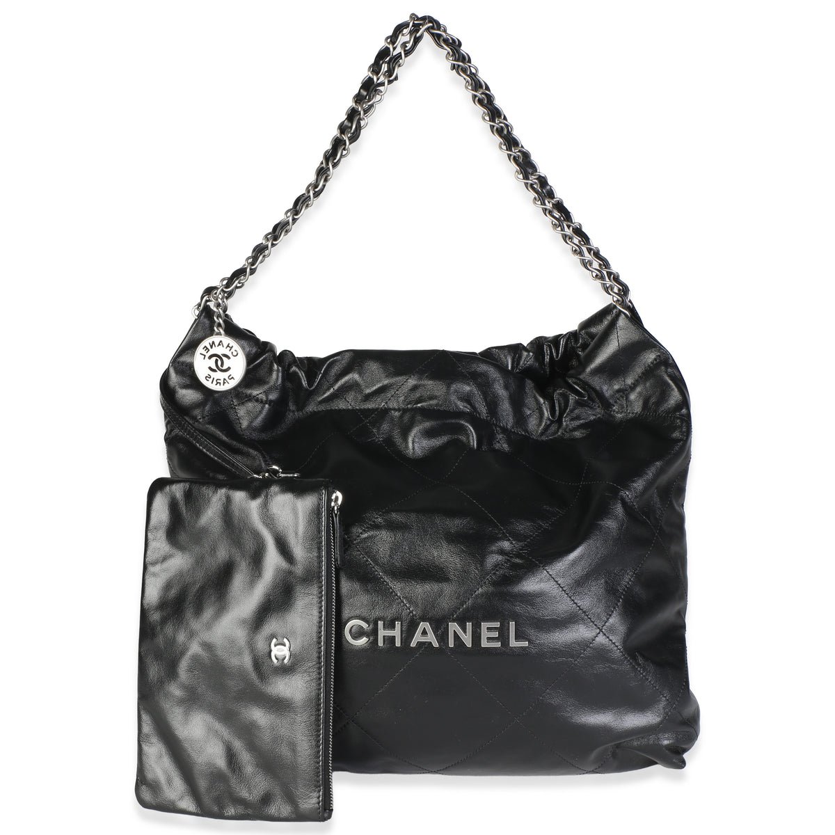 Black Quilted Shiny Calfskin Chanel 22 Hobo