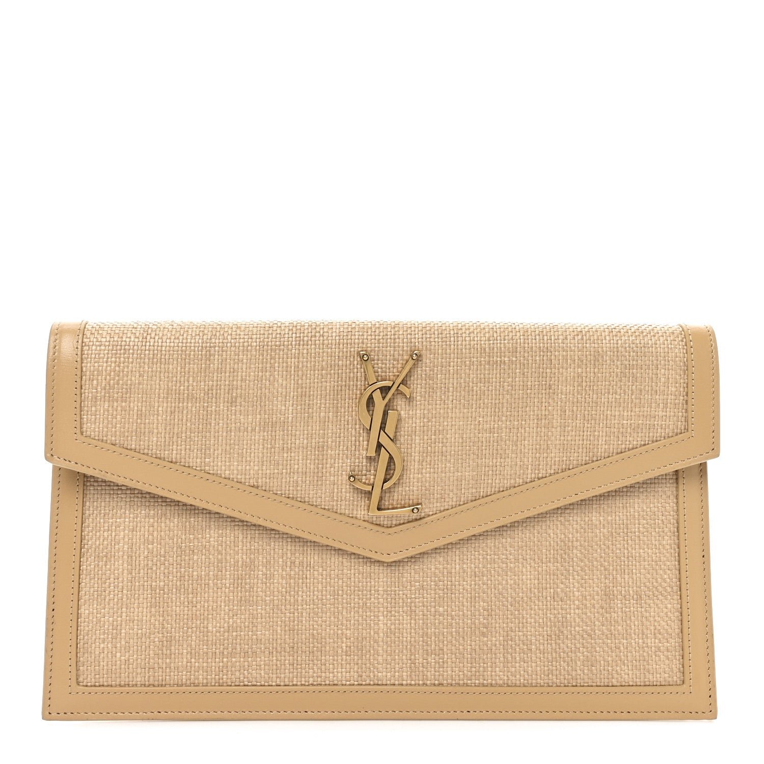 Saint Laurent Micro Raffia Uptown Pouch Natural Hay Blush