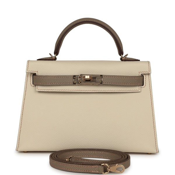 Hermes Special Order (HSS) Kelly Sellier 20 Craie, Gris Asphalt Epsom Permabrass Hardware