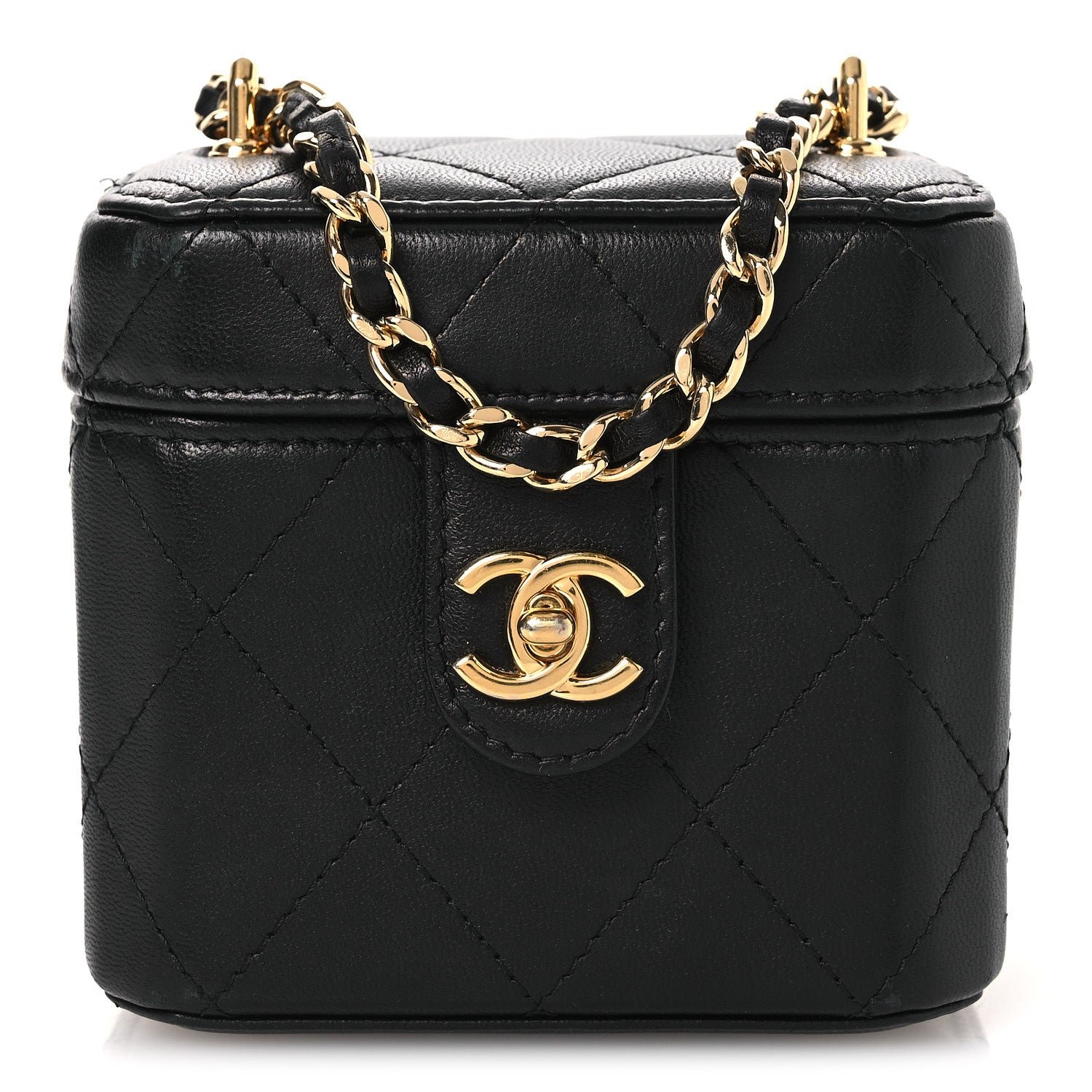 Chanel Lambskin Quilted Vanity Clutch With Chain Black