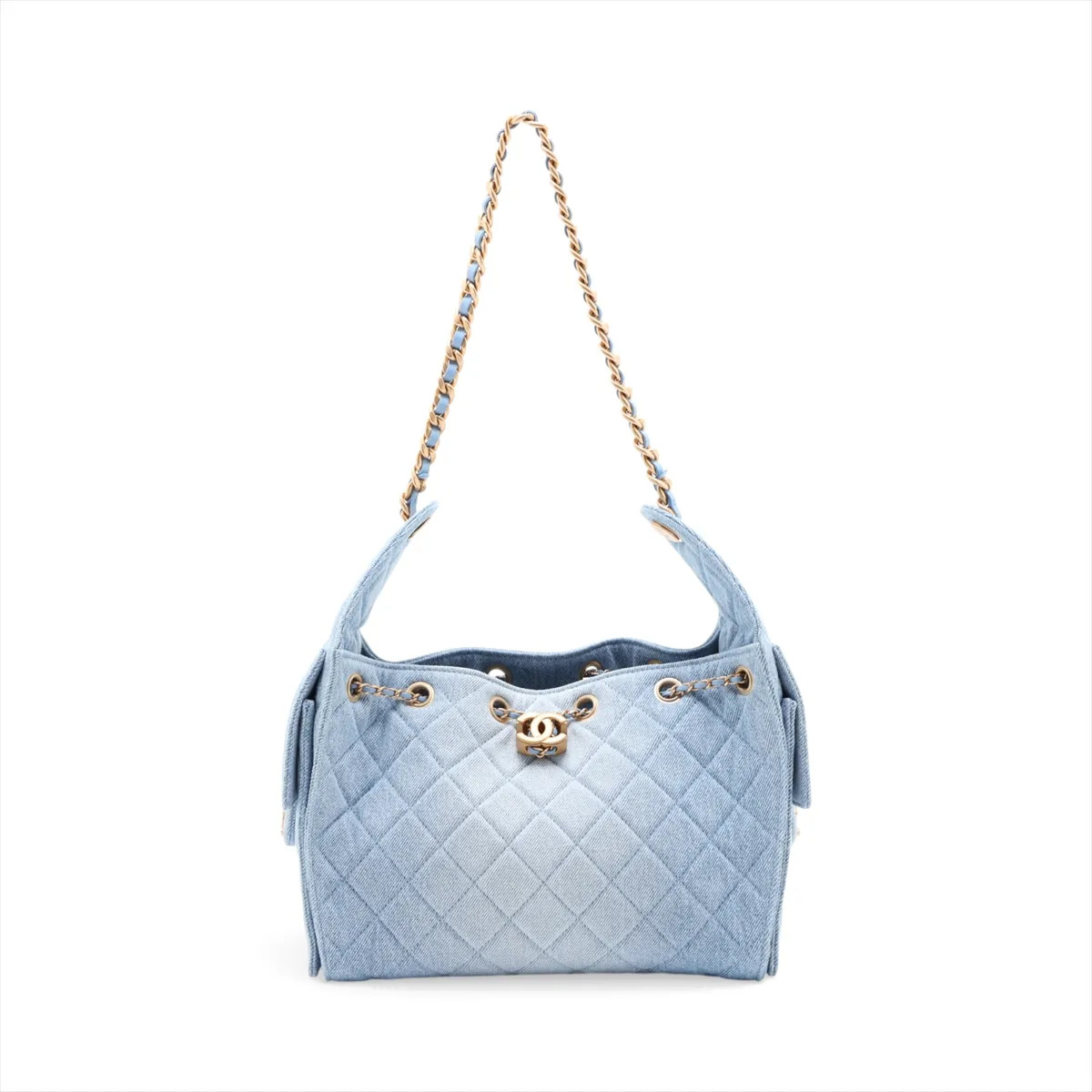 Chanel Chanel 25 Small Denim Chain Shoulder Bag Blue Gold Metal Fittings random