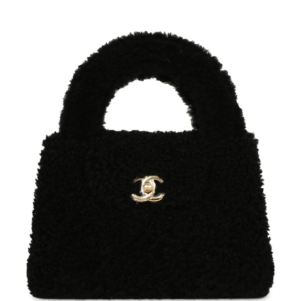 Chanel Small Kelly Shopper Black Shearling Gold Hardware