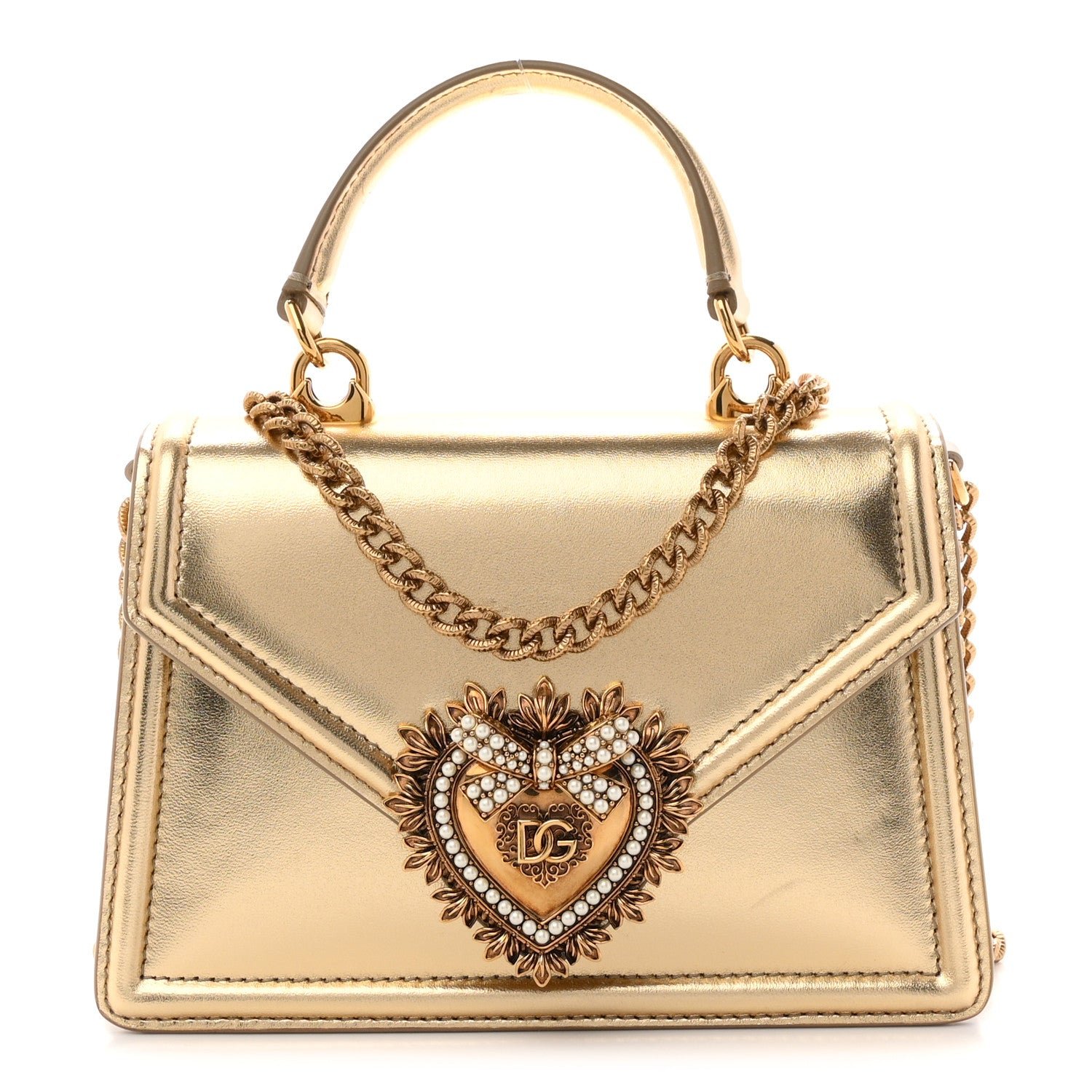 Metallic Nappa Small Devotion Envelope Top Handle Bag  Gold