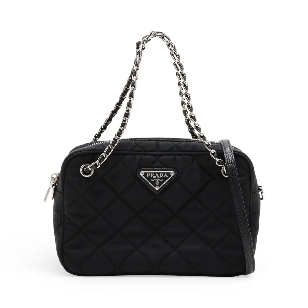 Prada Tessuto Impuntu Nylon & Leather 2 Way Handbag Black