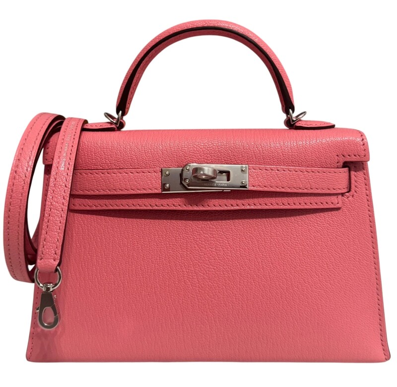 Hermes Rose D'ete Chèvre Mysore and Rouge H Verso Mini Kelly II 20 Palladium Hardware, 2023