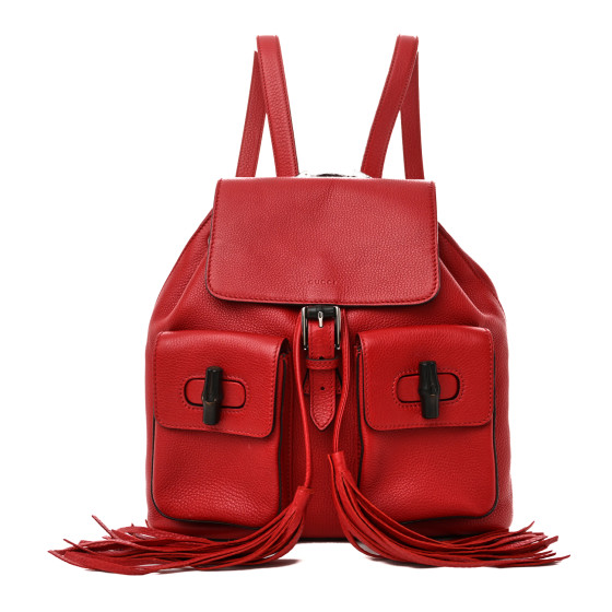 Gucci Cellarius Calfskin Medium Bamboo Backpack Hibiscus Red