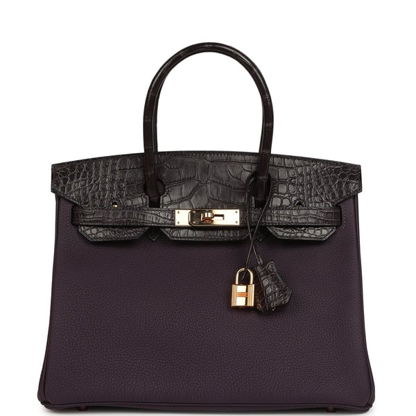 Hermes Pre-owned Hermes Birkin 30 Raisin Togo and Matte Alligator Touch Gold Hardware
