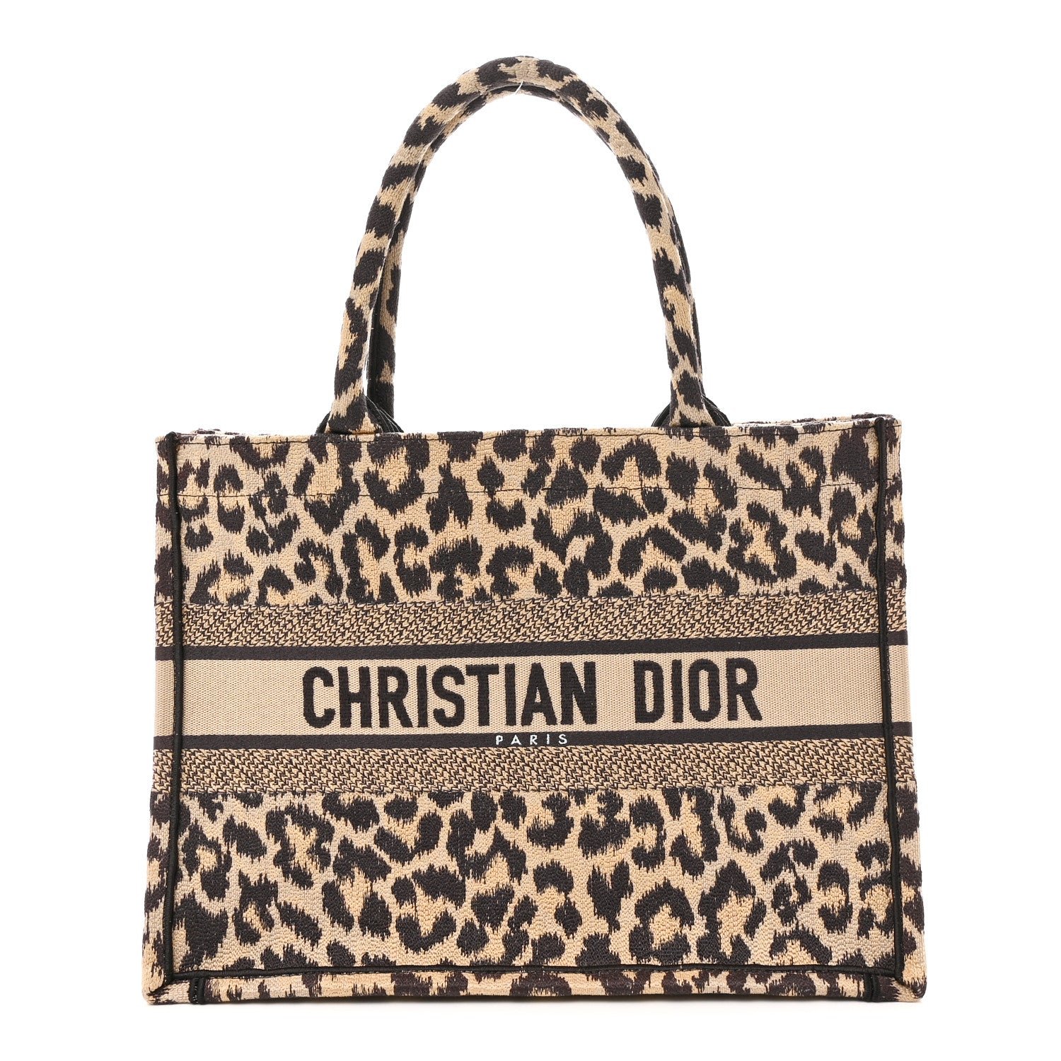 Christian Dior Canvas Mizza Embroidered Medium Leopard Book Tote Beige