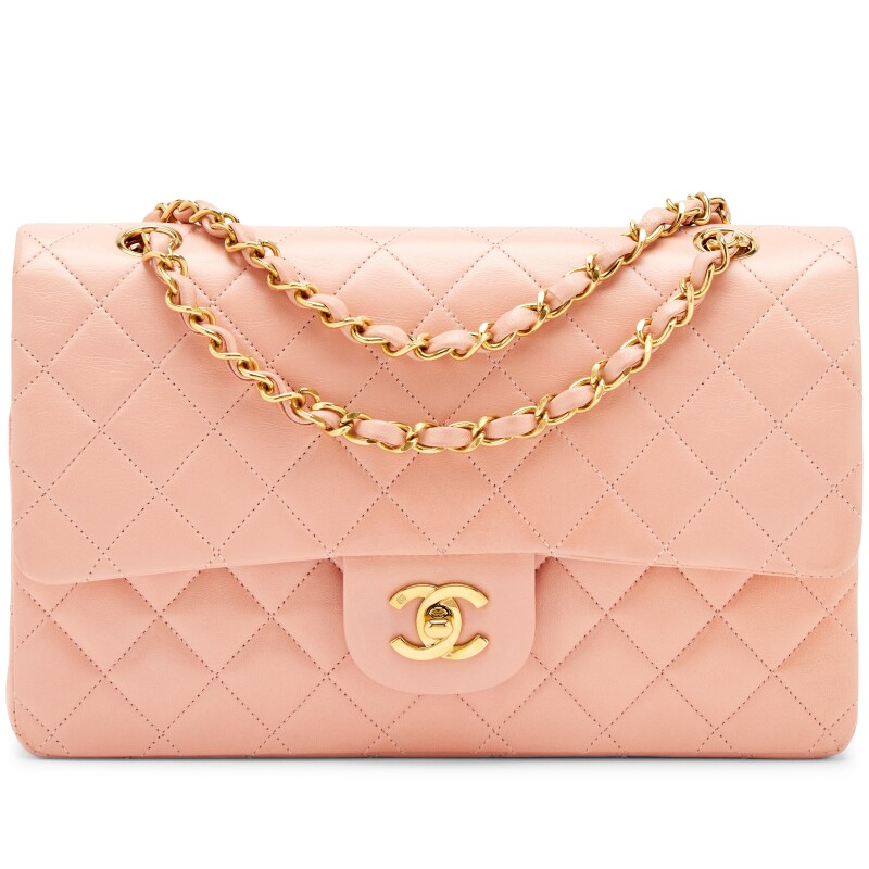 Vintage Light Pink Quilted Lambskin Classic Medium Double Flap Bag Gold Hardware, 1994-1996