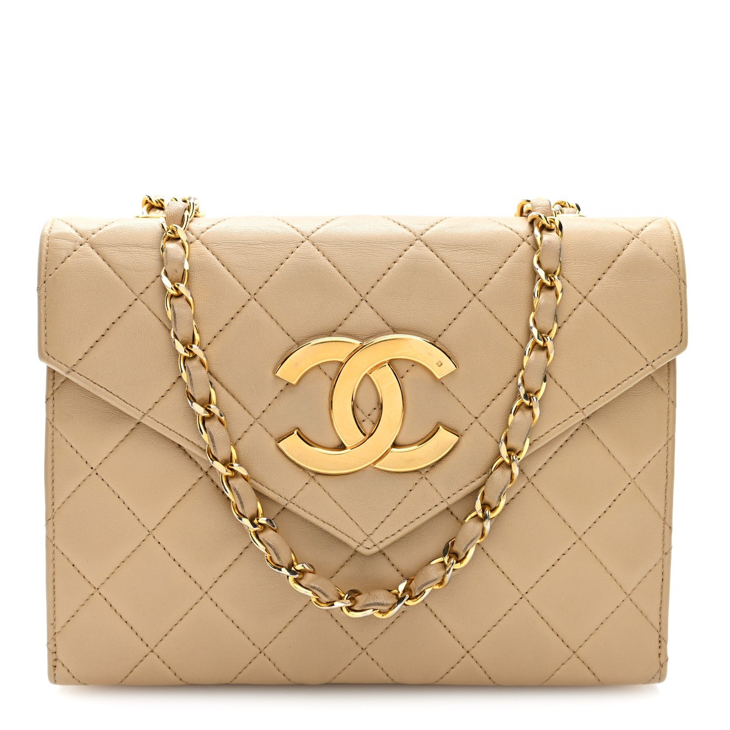 Chanel Lambskin Quilted Envelope Flap Beige