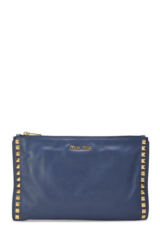 Navy Studded Calfskin Clutch